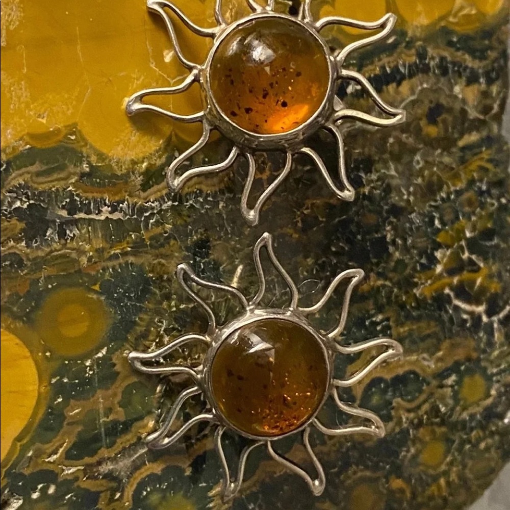 Vintage Boho amber sun earrings - Picture 3 of 6